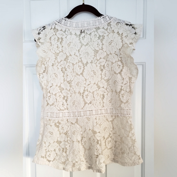 LOFT Sheer Lace & Crochet Style Top - Picture 2 of 6